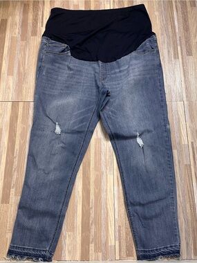 Time & Tru Blue Distressed Maternity Jeans with Black Waist Panel Size XXL (20)